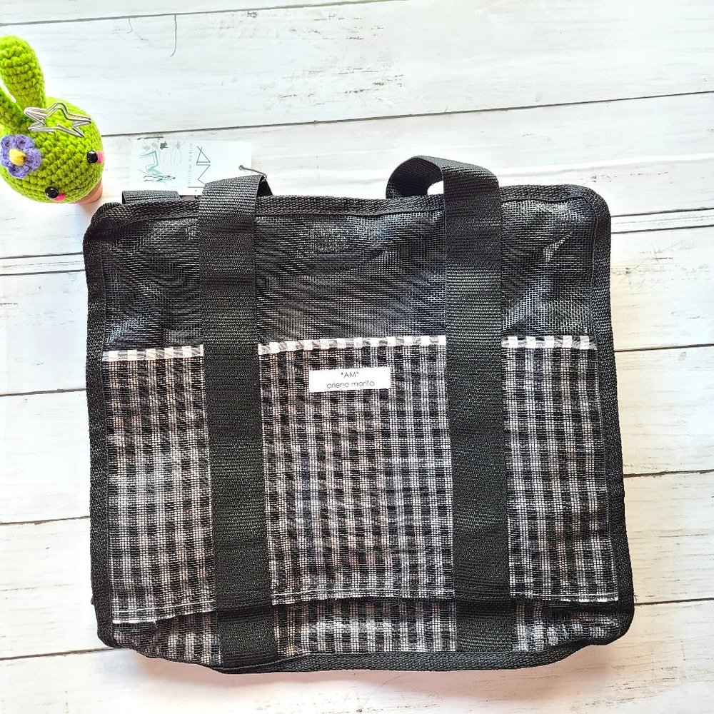 Arlene Morillo Black Pink Plaid Mesh Backpack - Adjustable Straps